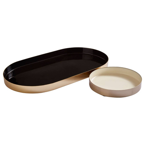 Elva Set of 2 Black & Gold Trays